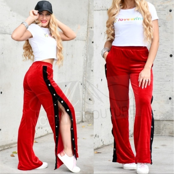 RED VELVET TRACK PANTS - Picture 2 of 5